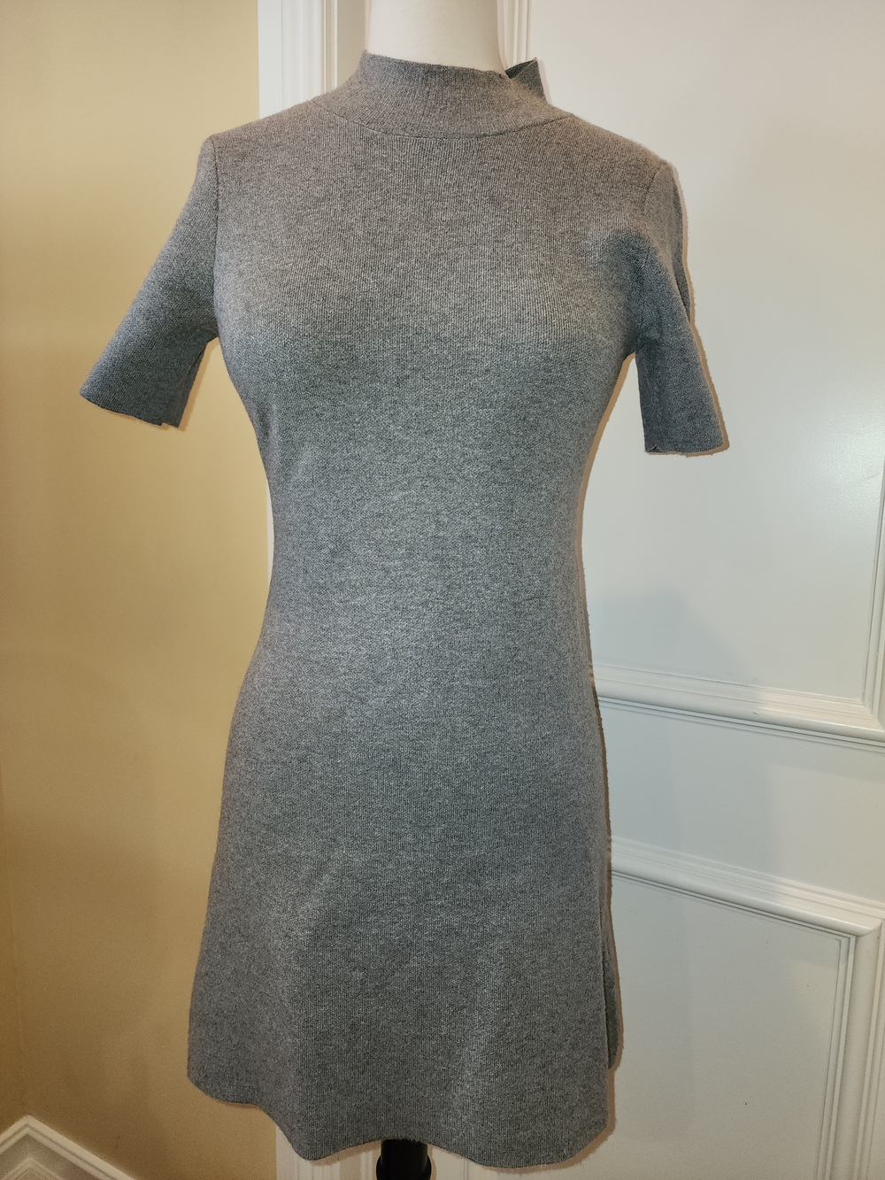 Anthropologie Gray Short-Sleeve Knit Mini Dress